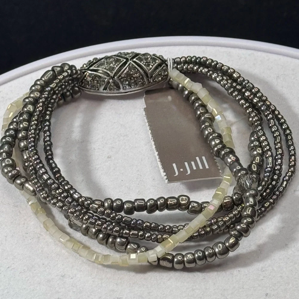 J Jill Hematite Marquisite Beaded Stretch Statement Bracelet - Picture 6 of 9